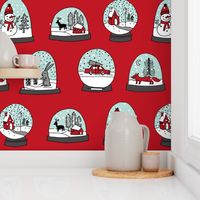 Snow globe winter christmas ornaments fabric pattern red