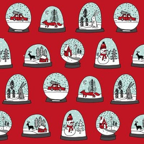 Snow globe winter christmas ornaments fabric pattern red