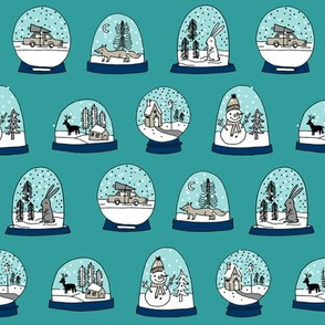 Snow globe winter christmas ornaments fabric pattern turquoise 2