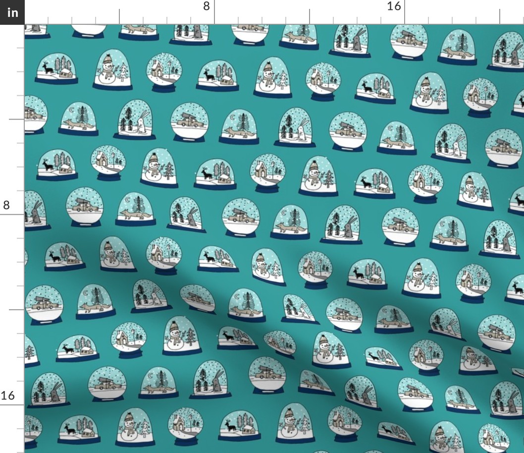Snow globe winter christmas ornaments fabric pattern turquoise 2