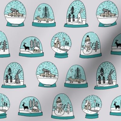 Snow globe winter christmas ornaments fabric pattern turquoise