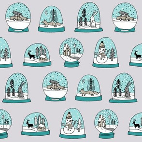 Snow globe winter christmas ornaments fabric pattern turquoise