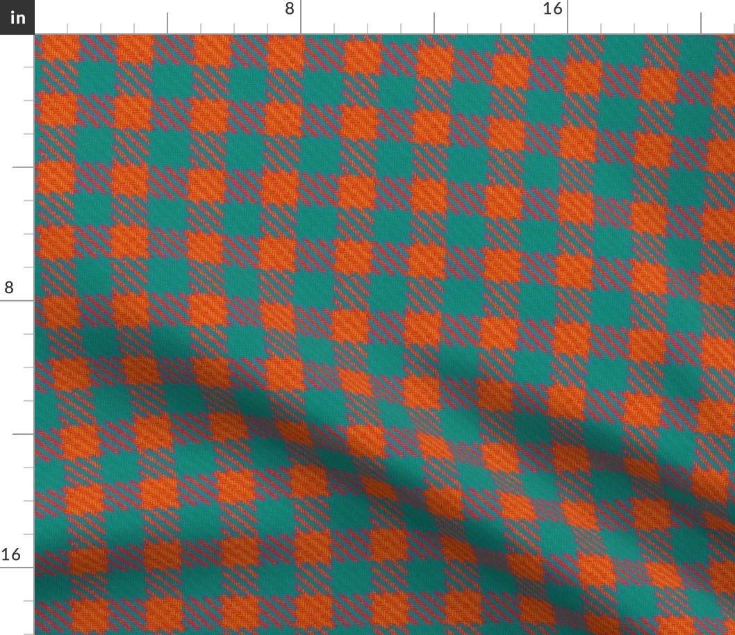 Teal and Fiery Orange Gingham Plaid