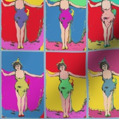 1900, woman, bathing suit, swimming,Warhol, colors, bright pink, purple beach, summer, sea, ocean, boardwalk, history, coney island