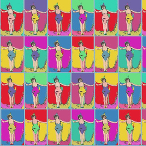 1900, woman, bathing suit, swimming,Warhol, colors, bright pink, purple beach, summer, sea, ocean, boardwalk, history, coney island