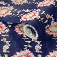 50ies_vintage_dress_fabric_pink_flowers_on_bright_navy_background