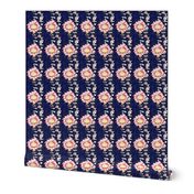 50ies_vintage_dress_fabric_pink_flowers_on_bright_navy_background