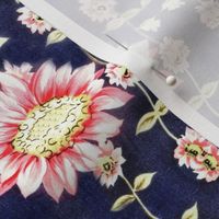 50ies_vintage_dress_fabric_pink_flowers_on_bright_navy_background