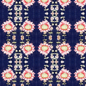 50ies_vintage_dress_fabric_pink_flowers_on_bright_navy_background