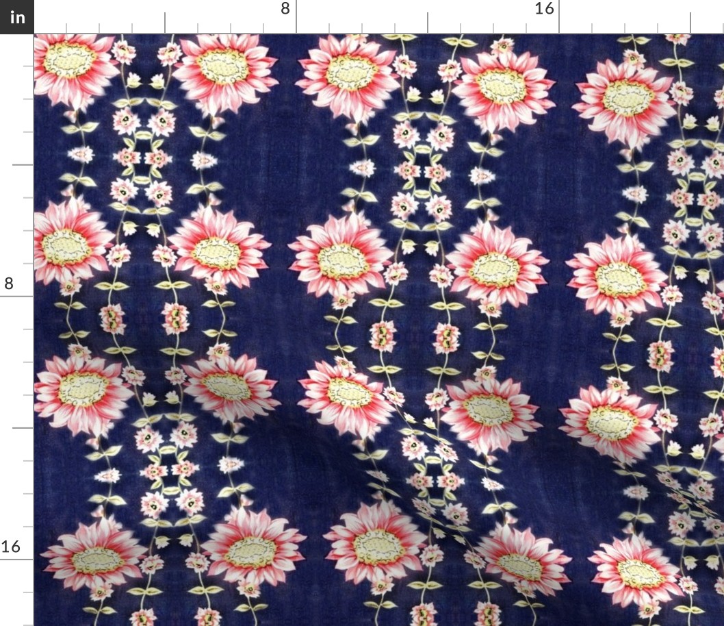 50ies_vintage_dress_fabric_pink_flowers_on_bright_navy_background