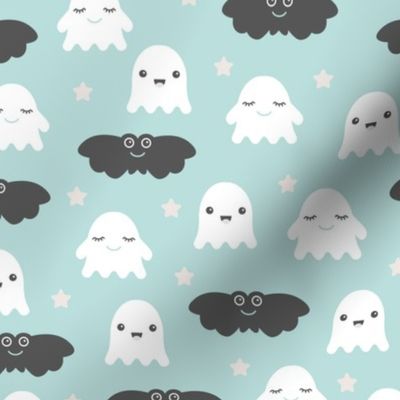 Kawaii love sweet ghosts and bats spooky halloween nights cuteness japan lovers design blue