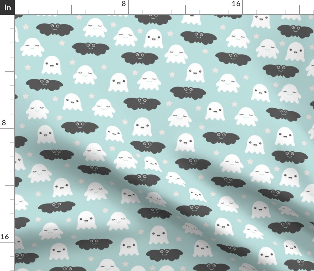 Kawaii love sweet ghosts and bats spooky halloween nights cuteness japan lovers design blue