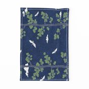 Forest Fabric, Crane Fabric | Indigo Japanese print fabric, bird fabric (large scale, 'railroad')