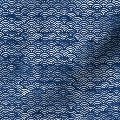 Japanese Block Print Pattern of Ocean Waves, Japanese Waves Pattern in Indigo Blue, Blue Boho Print, Beach Fabric