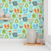 scandi kitchenette on blue