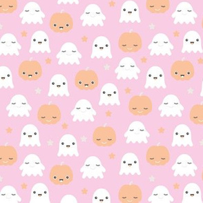 Kawaii love ghosts and pumpkins halloween fright night horror lovers design pink for girls