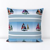 nautical sailboats stripes  colorful blue sky ocean waves 
