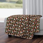 cavalier king charles spaniel dog fabric - blenheim hawaiian tropical florals - black