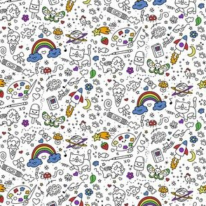 Tiny Oodles of Doodles on White with Color