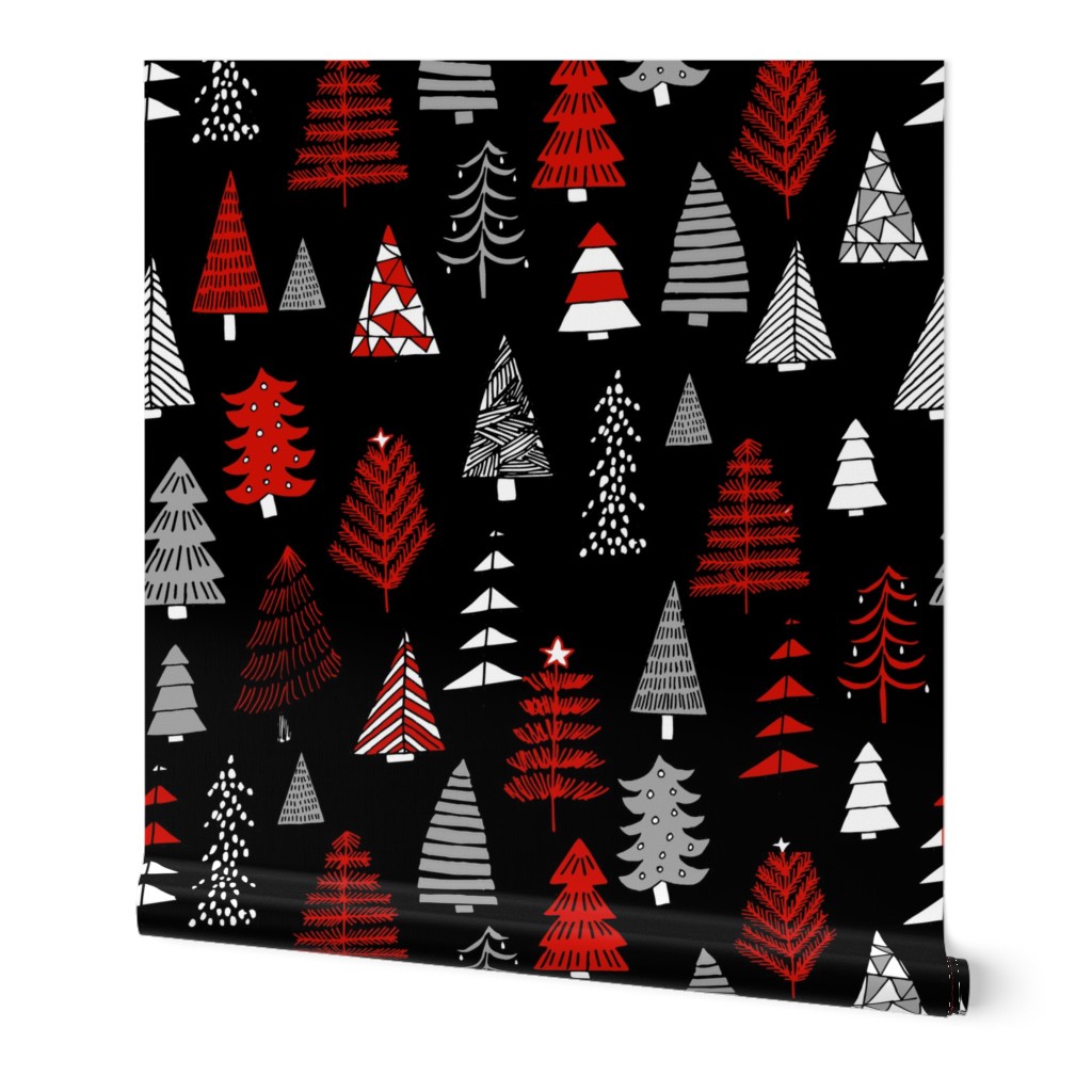 Christmas trees holiday fabric pattern black