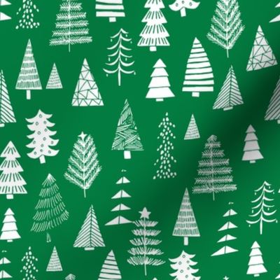 Christmas trees holiday fabric pattern green