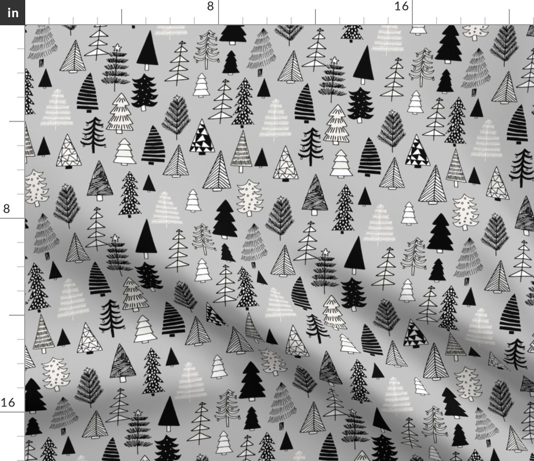 Christmas trees holiday fabric pattern grey 2