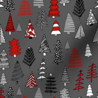 Christmas trees holiday fabric pattern grey