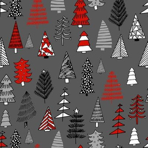 Christmas trees holiday fabric pattern grey