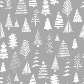 Christmas trees holiday fabric pattern light grey