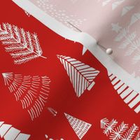 Christmas trees holiday fabric pattern red white