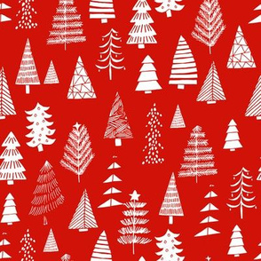 Christmas trees holiday fabric pattern red white