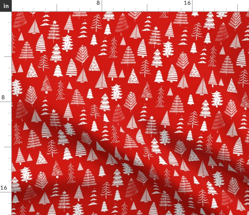 Christmas trees holiday fabric pattern red white