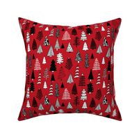Christmas trees holiday fabric pattern  red 2