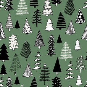Christmas trees holiday fabric pattern sage green