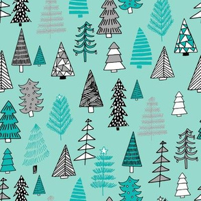 Christmas trees holiday fabric pattern turquoise 2