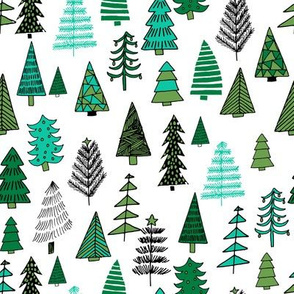 Christmas trees holiday fabric pattern white green 