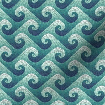 1:6 scale wave mosaic - navy, teal, white