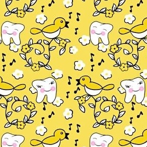 Sunny Songbird / Dental Design rdh / yellow white black birds teeth tooth  