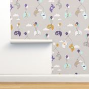 Fly fly elephants - grey and violet