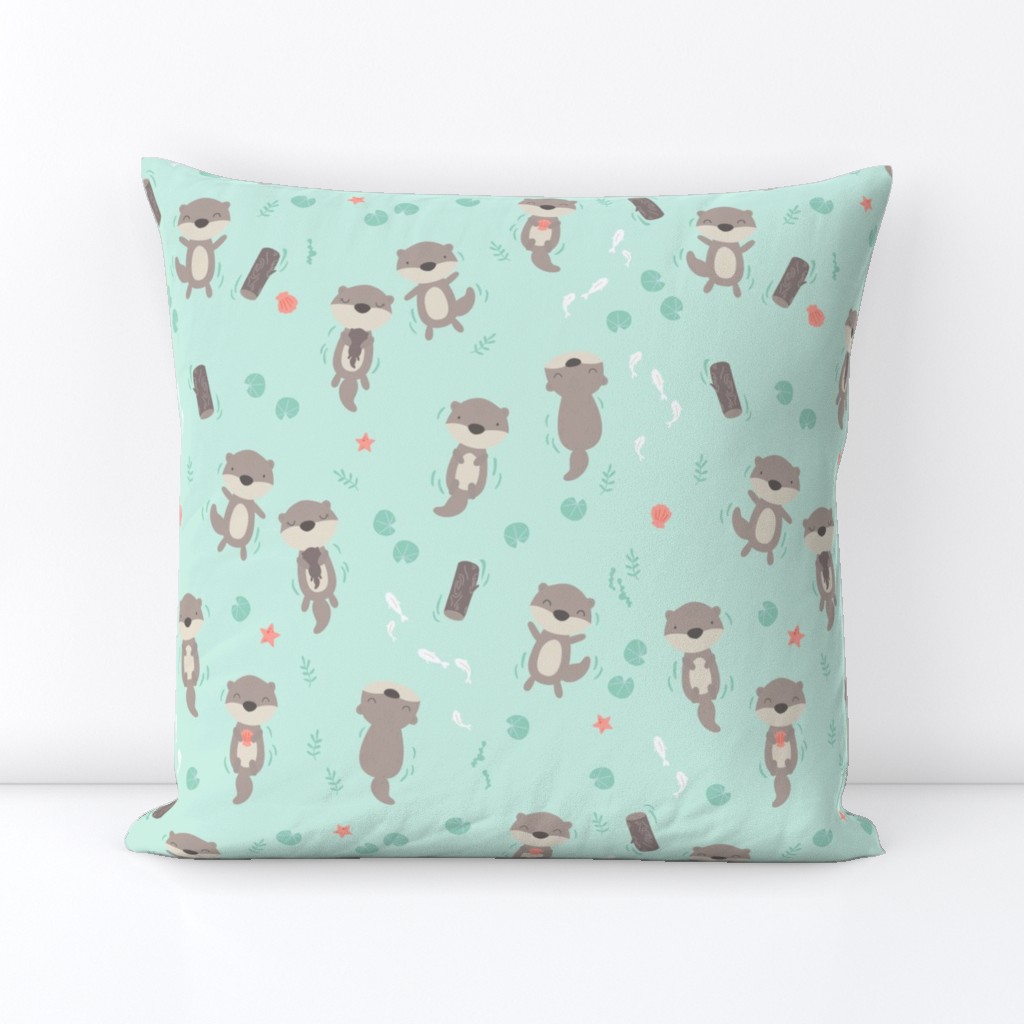 Cute otters in the water - mint