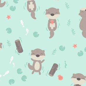 Cute otters in the water - mint