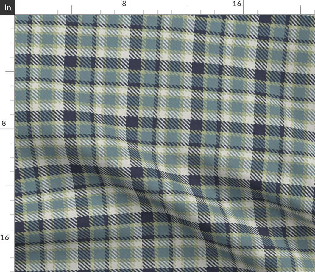 Navy Blue Gray and Light Green Bayeux Palette Plaid