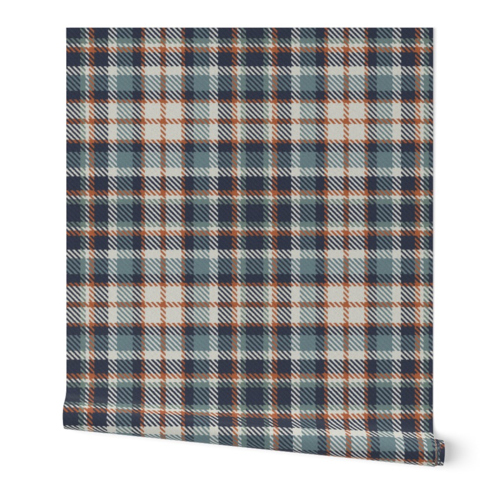 Navy Terra Cotta Blue Gray Linen and Green Gray Bayeux Palette Plaid