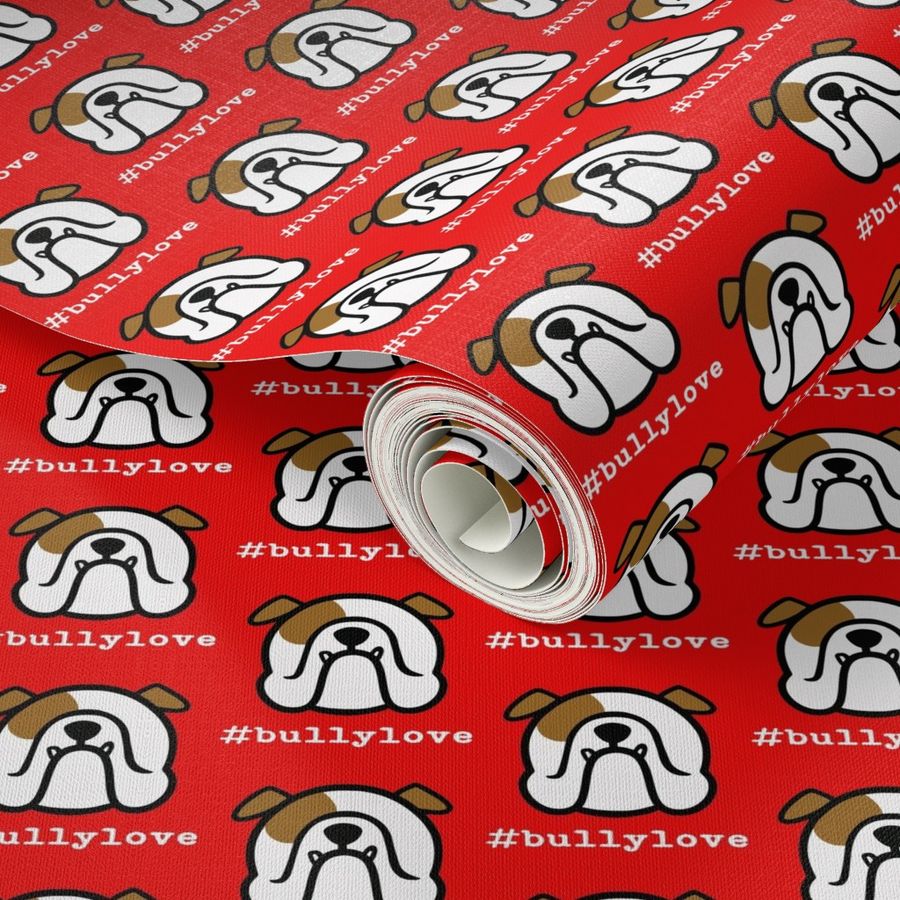 Bulldog love - #bullylove in red - English Bulldog fabric