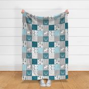 Moose Quilt - Teals and Greys - Little One