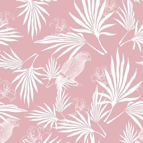 parrot and palms - light grayish pink