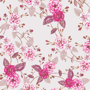 Vintage Roses Chinoserie Pink Grey