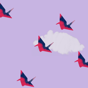 origami cranes with a cloud