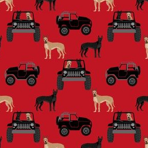 Great Dane fabric - cute dogs fabric - black and red