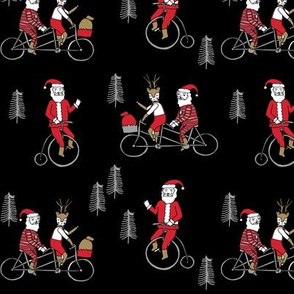 Santa Claus bicycle with reindeer christmas fabric black